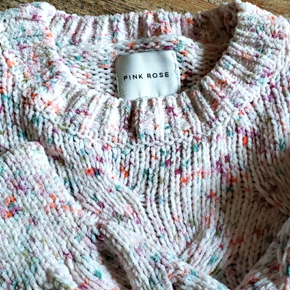 PINK ROSE CONFETTI PULLOVER Ribbed  knit SWEATER. SZ. M. NWOT - Picture 5 of 8